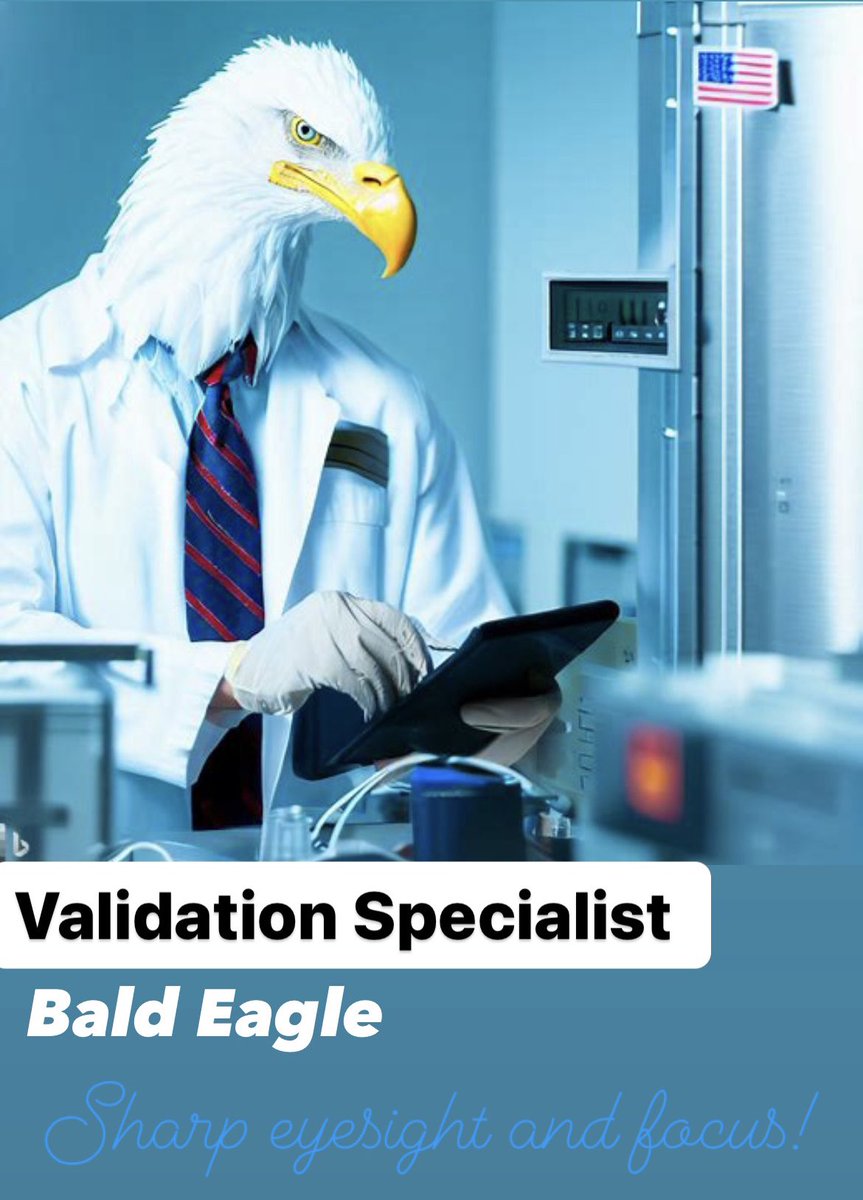 nateroman's tweet image. Validation engineers in pharma share qualities with that of a bald eagle. ☺️
Both need sharp focus & attention to detail. Strength, wisdom, and precision are key.
#validationengineer #pharmaceuticals #baldeagle 🦅#validation