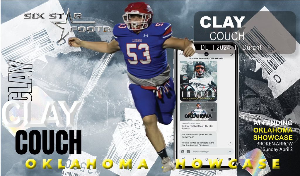 Clay Couch👑 (@couch_clay) on Twitter photo Had an amazing day at <a href="/6starfootballOK/">Six Star Football | OKLAHOMA</a> camp today! I would Thank you for inviting me to “The Finals”All American Camp. <a href="/seancooper_C4/">Sean Cooper</a> <a href="/QGray2/">Q Gray™</a> <a href="/toddvargas/">Todd Vargas</a> Had an amazing day at <a href="/6starfootballOK/">Six Star Football | OKLAHOMA</a> camp today! I would Thank you for inviting me to “The Finals”All American Camp. <a href="/seancooper_C4/">Sean Cooper</a> <a href="/QGray2/">Q Gray™</a> <a href="/toddvargas/">Todd Vargas</a>