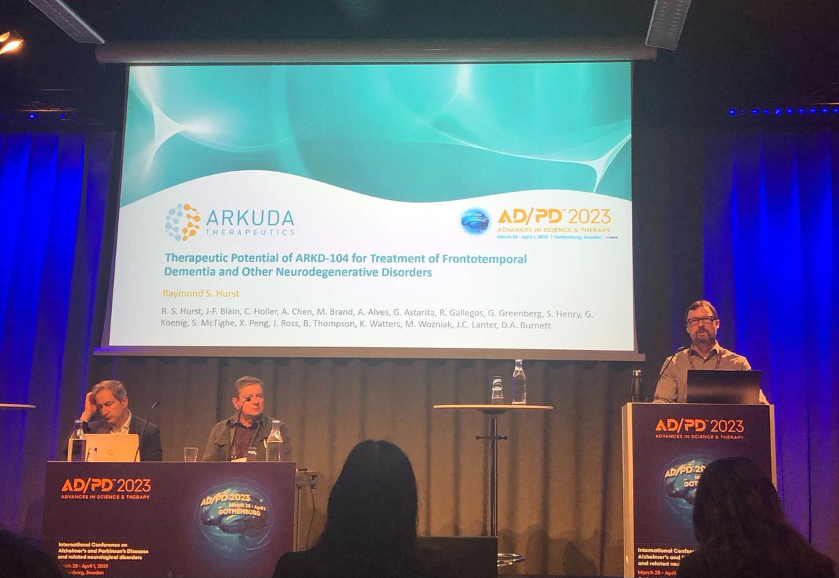 ArkudaTx's tweet photo. Congratulations to Raymond Hurst and the rest of the Arkuda Therapeutics team for a great presentation at #adpd2023, "Therapeutic Potential of ARKD-104 for Treatment of Frontotemporal Dementia and Other Neurodegenerative Diseases"

#endFTD #neurodegeneration https://t.co/QVWTTUdoJJ