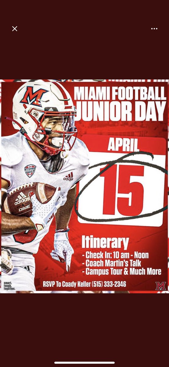 Excited to be at Miami(OH) for their junior day April 15!
<a href="/Coachjpatton/">James Patton</a> 
<a href="/MiamiOHFootball/">Miami Football</a>