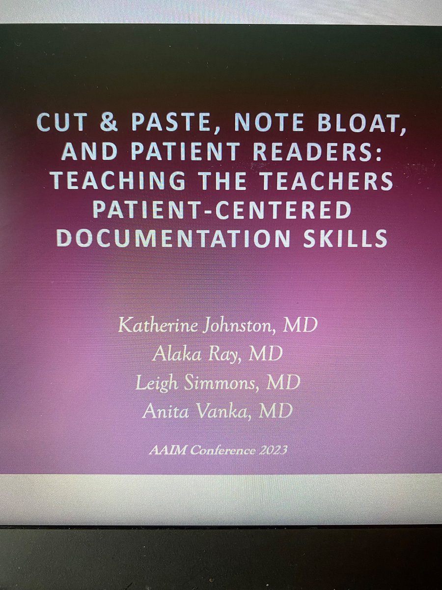 Want to document so that patients understand their care plans better? Join us @ #AIMW23 Mon April 3 10AM in Workshop 112 to learn strategies for teaching students and residents how to write progress & clinic notes you WANT patients to read! @DrKTJohnston @VankaAnita @AlakaRay