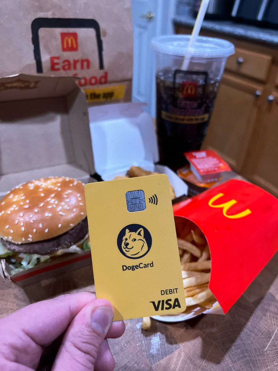 Getting #McDonalds to accept #Doge is what we all dream of 🐶💭🍔 

Even <a href="/elonmusk/">Elon Musk</a> said he’d eat a Big Mac on TV if they accepted #Doge! 📺 

Well <a href="/TheDogeCard/">The DogeCard</a> is doing their part, this week if you use #Dogecard to buy some Mickey D’s you’ll get 3% back in #Doge! 😳🍔🚀 Let’s go!