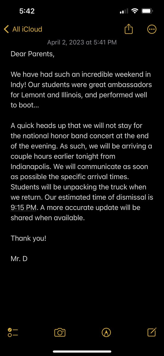 Attention all Symphonic Band families. Please read the attached screenshot from Mr. Doherty regarding the band’s updated arrival time.