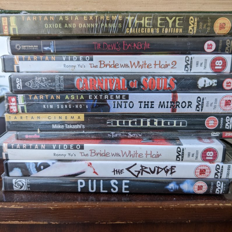 Skionar's tweet photo. Spontaneous and uncurated DVD pile that formed during tidying up. I have a couple of thousand DVDs, all told #ghosts #spookery
Goodnight! https://t.co/wQMn41iV2k