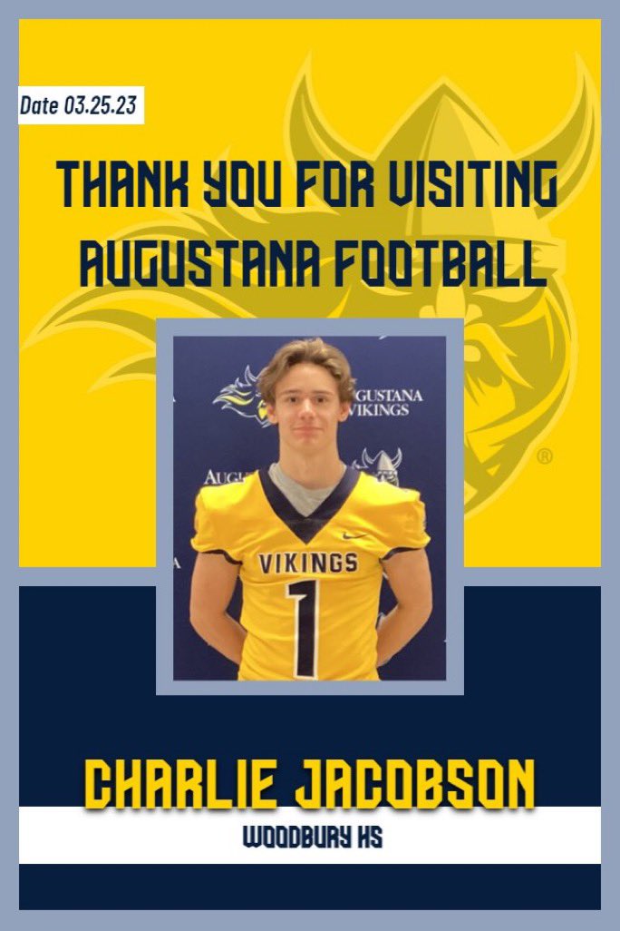 I had a great time at Augustana! Thank you for having me! 
<a href="/CoachCBrink/">Casey Brink</a> <a href="/CoachOJ_/">Jerry Olszewski</a> <a href="/AugieFB/">Augustana Football</a>