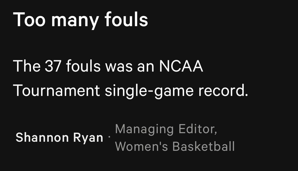 An item from @SRyanAthletic notes that a record number of fouls were called in the championship game.