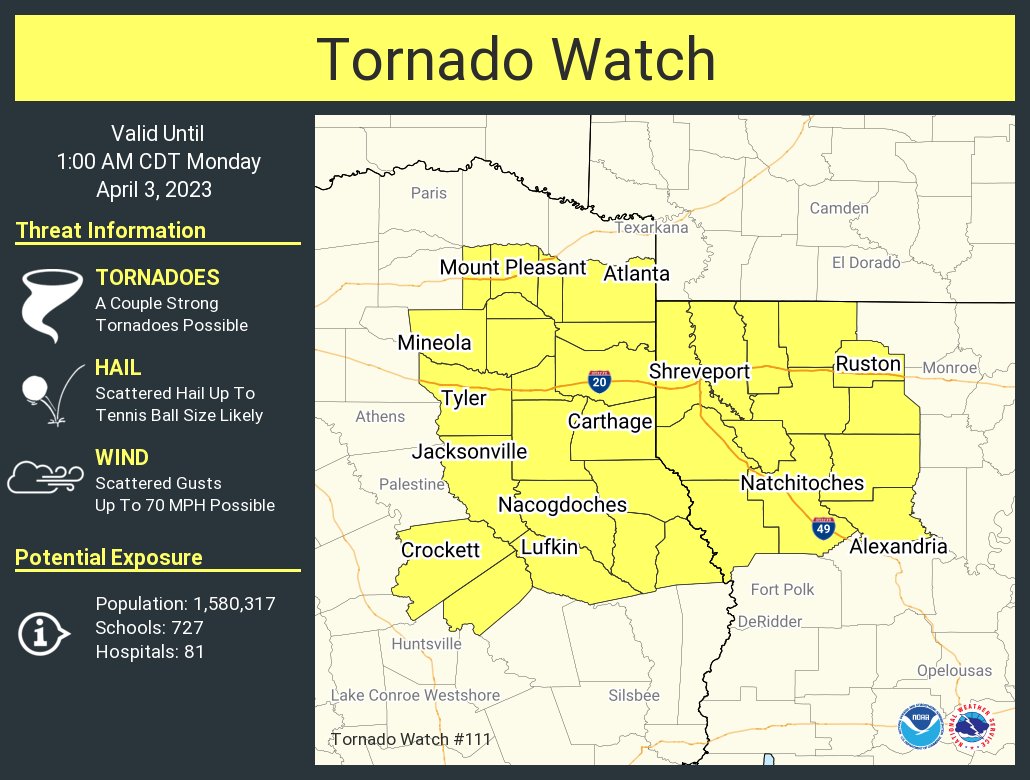 NWStornado's tweet photo. A tornado watch has been issued for parts of Louisiana and Texas until 1 AM CDT https://t.co/kiT9hCYrjS