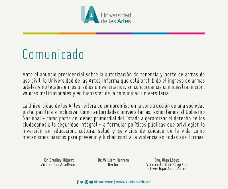 ecuainm_oficial's tweet photo. ‼️#URGENTE
Varias Universidades del Ecuador se pronuncian en contra del Decreto del Presidente @LassoGuillermo que permite el porte de armas de uso civil en el país. https://t.co/35dkH8uuOb
