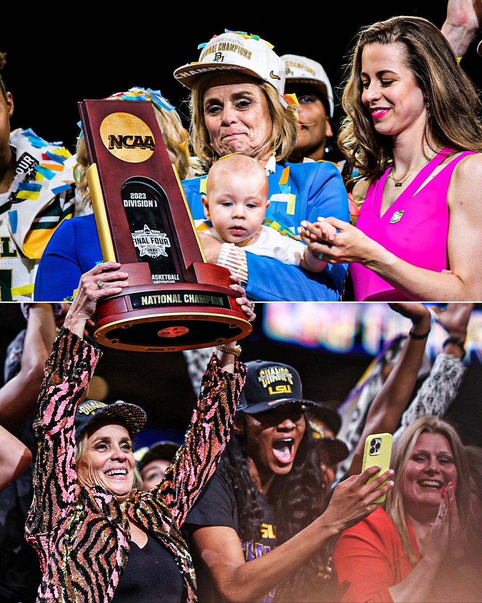 Kim Mulkey cements her place among the all-time greats 🙌 

👏 Joins Geno Auriemma and Pat Summitt as only women's coaches with 4+ national titles
👏 2nd women’s coach to win a title in her first 2 seasons at a school
👏 1st women's coach to win a title at 2 different programs