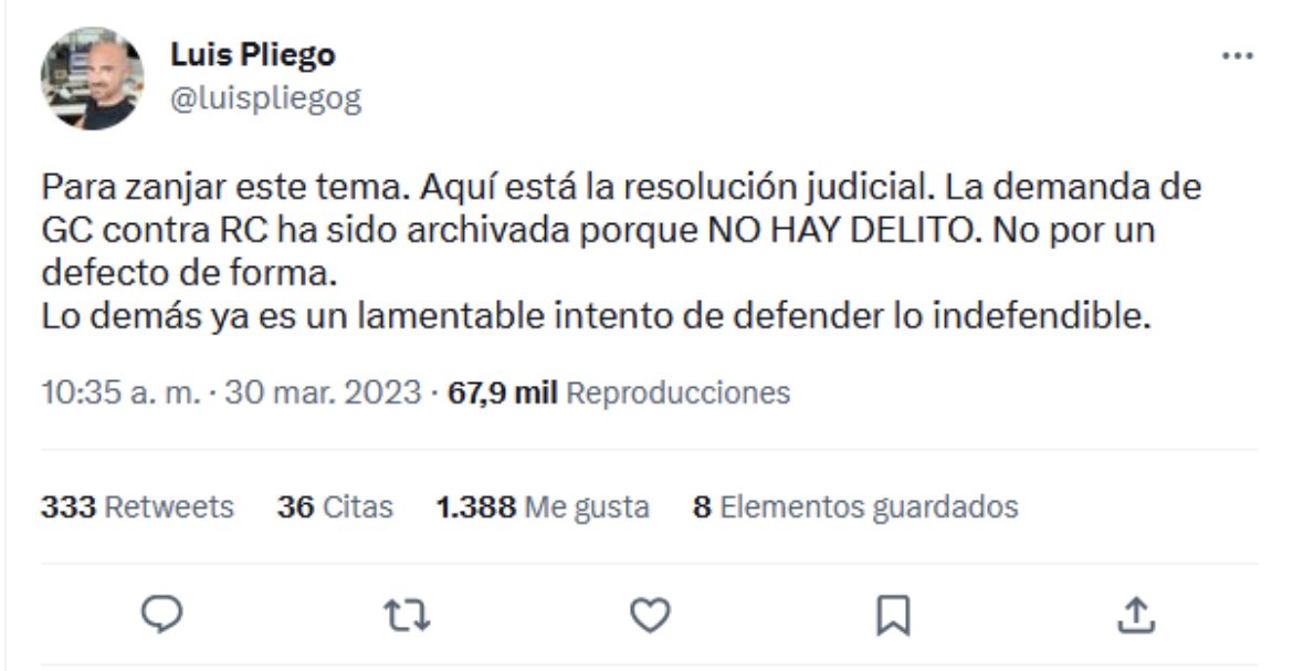 Aquí la prueba de que es ROCIO CARRASCO la que va filtrando sentencias y resoluciones judiciales. El muy ardido de LUIS PLIEGO acaba de cometer el grave error de colgar documentación judicial en su TW. Me podéis pasar pantallazo? El cobarde me bloqueó. Gracias.