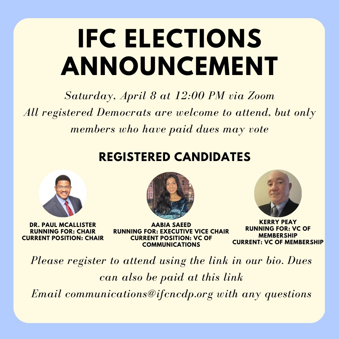 Along with elections, we'll be discussing our vision for the caucus for the 23-24 cycle, so come join us!