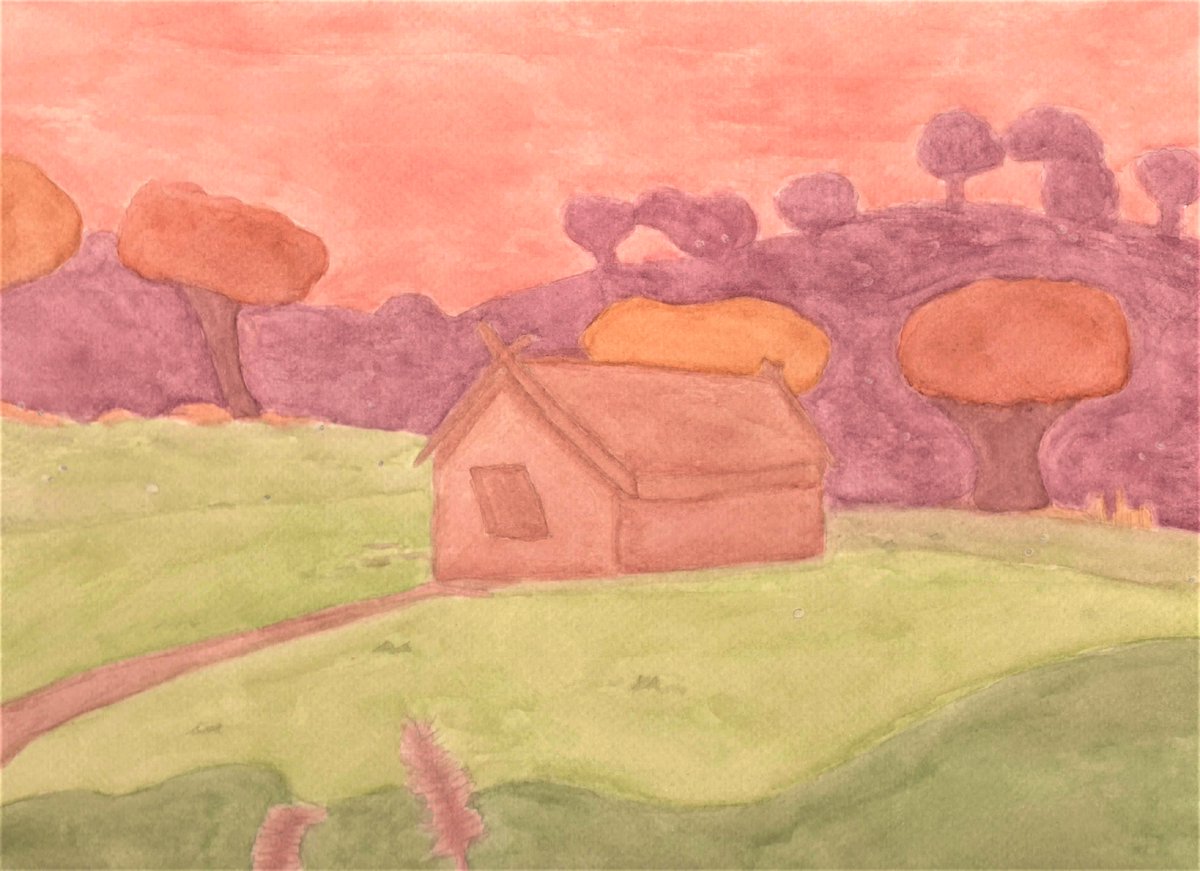 kelsooup's tweet photo. proteus fanart of that one little cottage. i firmly believe in proteus autumn season supremacy🛐

#proteus #steamgame #fanart #watercolor #painting #traditionalart #watercolorpainting https://t.co/0hjyxDoqsX