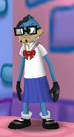 DanchRanch's tweet photo. @VworldHistory These are both my Danch-es, one gator and one croc. Gator is rocking the schoolgirl look and croc is still in the Toonfest days with the Toonfest outfit. They both go by they/them. https://t.co/kHiggATUNa