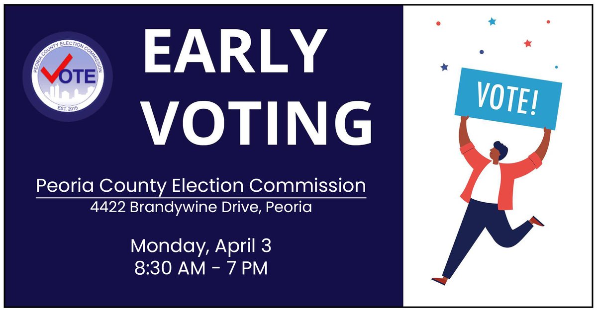 peoriaelections's tweet photo. Since Tuesday is the Consolidated General Election, that makes tomorrow the last day for EARLY VOTING! Then it just becomes plain, regularly-scheduled voting, and trust us, it sounds way cooler to tell your friends that you voted early.

https://t.co/lFB00SPRes https://t.co/gxUksorgYR