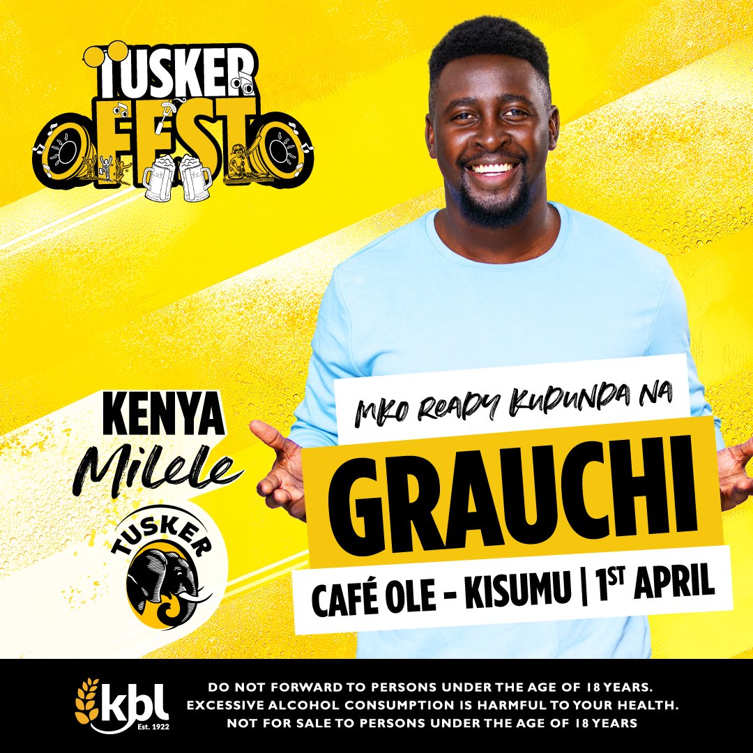My Kisumu peps are you ready for #TuskerFest ?  Get your entry starter pack,Tusker mbili tu.Turn up for Tusker Fest pale Cafe Ole Kisumu leo hii.<a href="/TuskerLager/">Tusker Kenya</a> bringing good vibes.
Wakadinali will be performing and on the decks Dj Grauchi and MC Saba will be spinning. #Tuskermilele