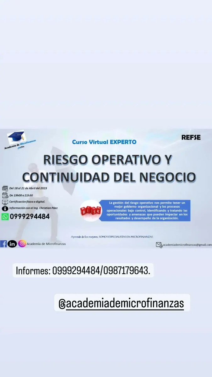 Una de las tareas clave en la dirección de una institución financiera es la GESTIÓN DEL RIESGO OPERATIVO. Este término se refiere a todas aquellas acciones que buscan proteger y crear valor dentro de una ORGANIZACIÓN para alcanzar los objetivos propuestos.
