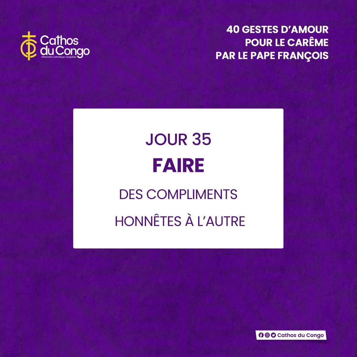 Cathosducongo's tweet photo. #Jour35 40 gestes d’amour pour un carême par le Pape @Pontifex_fr
#Careme2023 #CathosDuCongo https://t.co/FgWZBB228e