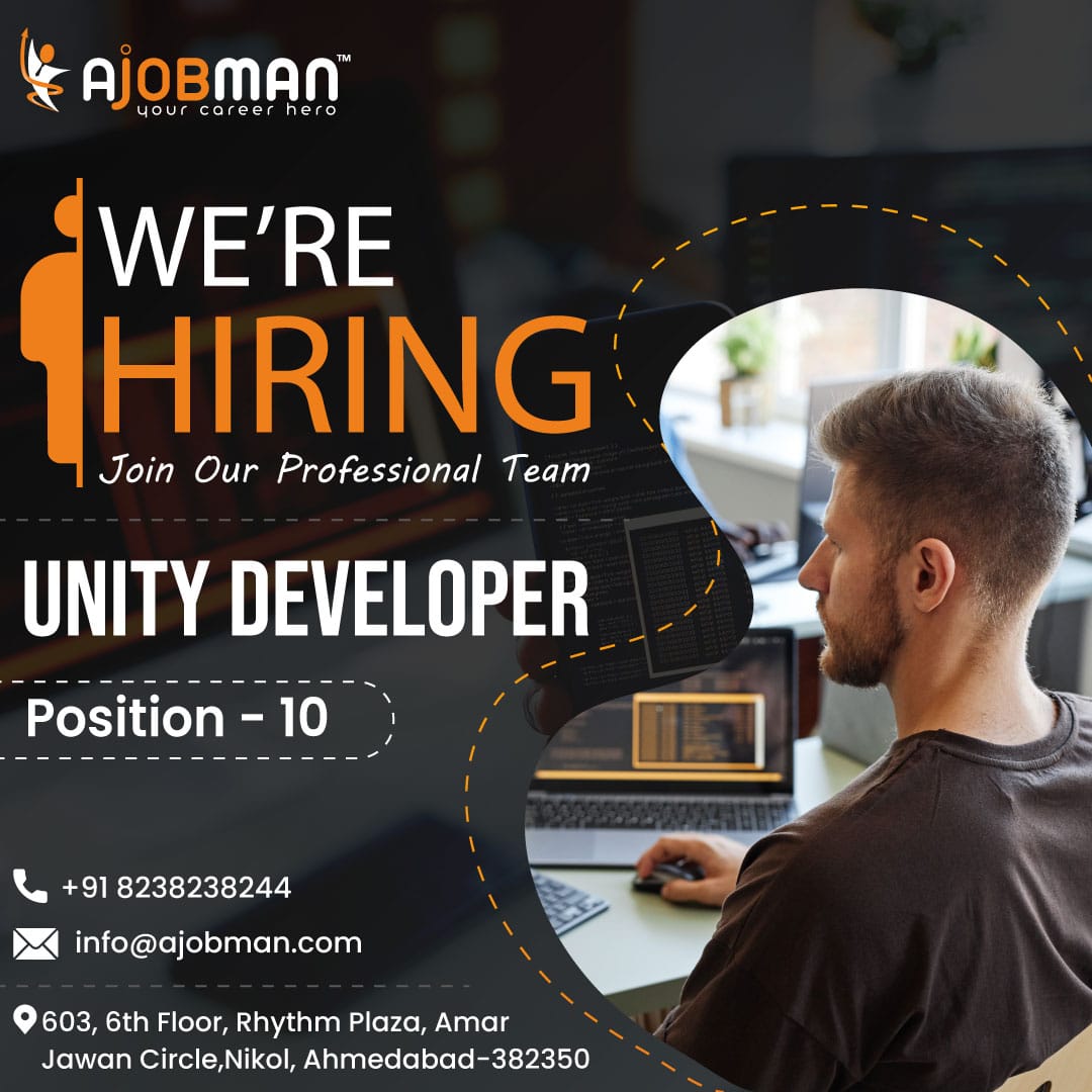 a_jobman's tweet image. We are Looking for #UnityGameDevelopers.
Min. 1 Year Exp.
APPLY NOW!
💯% #JobPlacement
👉Terms & condition apply
🔖Send your CV & Contact Us more Detail: -
📲+91 8238238244,📧 info@ajobman.com
#gamedevelopers #3dgamedevelopers #unitygamedevelopersjob #jobconsultancy #ajobman