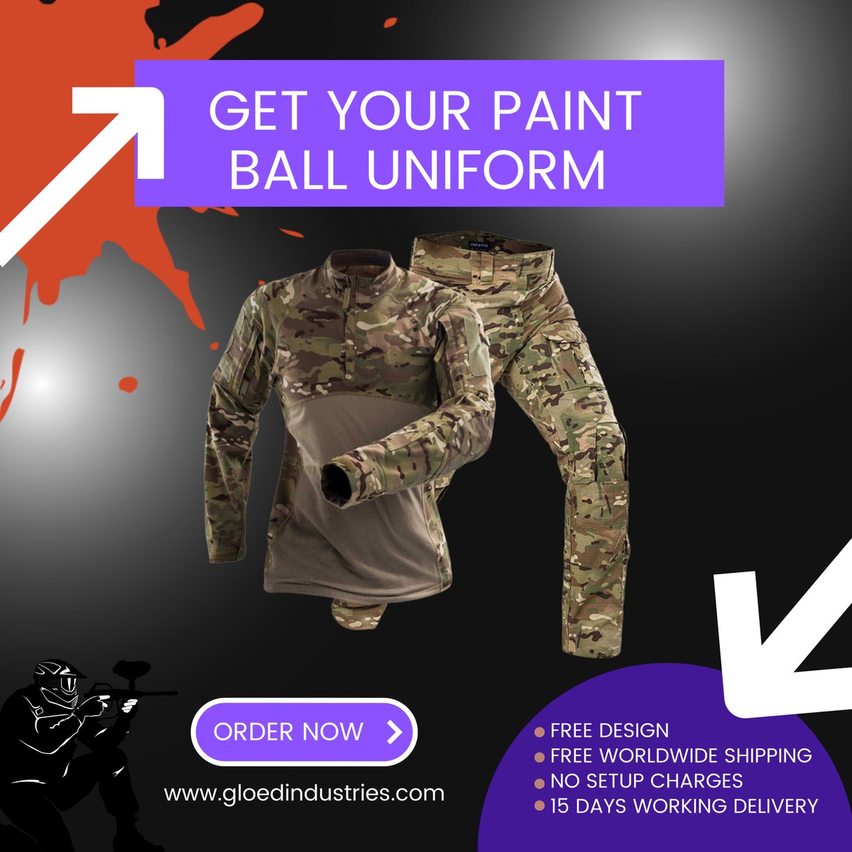 gloed_Industrie's tweet photo. 🎨🔫👕 Paintball enthusiasts, get ready to level up your game with our custom-designed paintball uniforms! Our uniforms are completely free of design charges and come with worldwide shipping, so you can get them no matter where you are! 🌎✈️ https://t.co/JNtdrrWtfX
