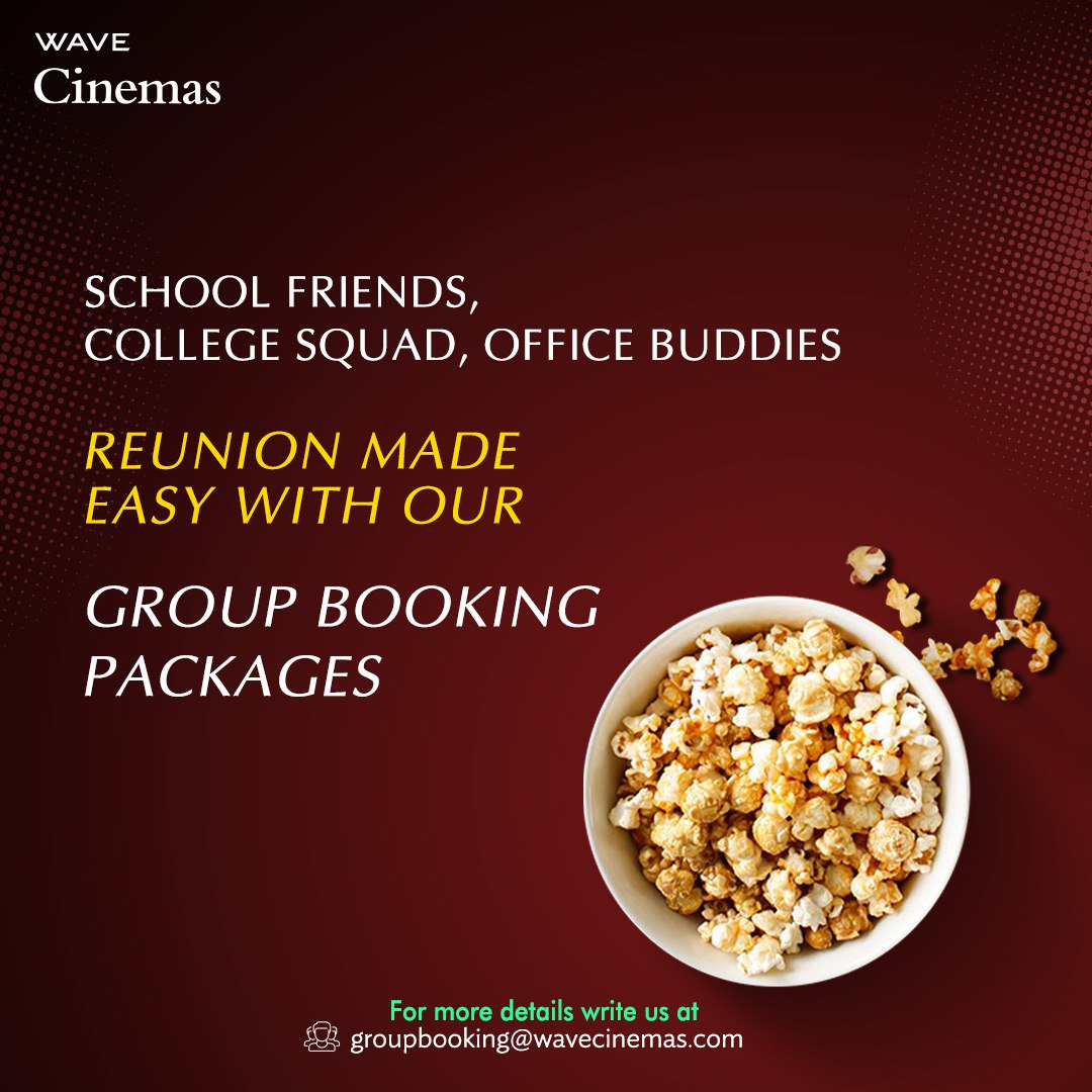 Wave_Cinemas's tweet photo. What could be more fun than to enjoy a movie with your entire team of friends.

Book a movie as a group by writing us at groupbooking@wavecinemas.com or visit the nearest #wavecinema and avail special packages.
#groupbookings #moviewithfriends #gettogether #friendsreunion #movie https://t.co/BUITHRdZ1e