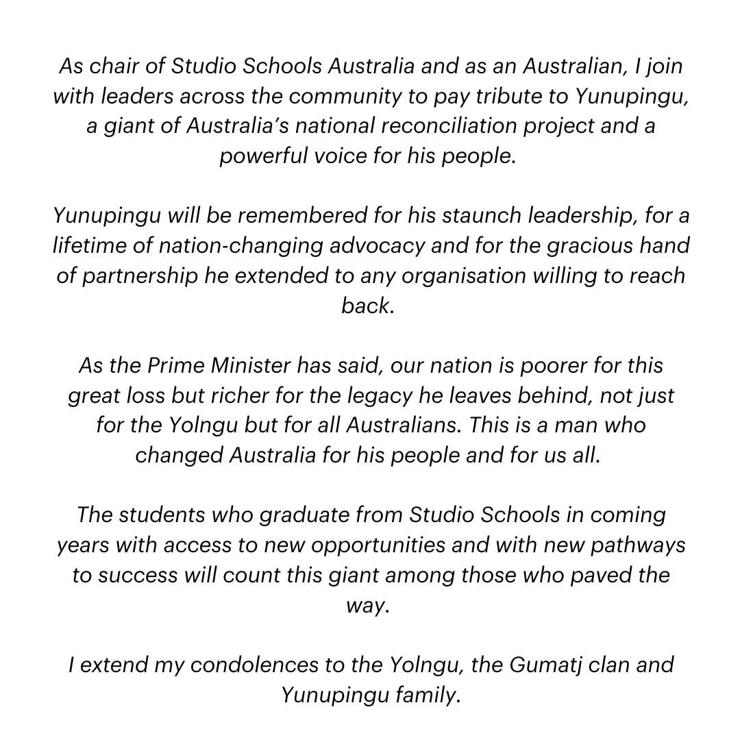 I extend my condolences to the Yolngu, the Gumatj clan and Yunupingu family.