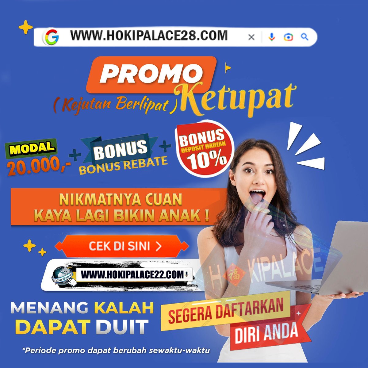 hokipalace88's tweet photo. UPDATE BONUS EDISI LEBARAN IDUL FITRI 2023
LINK DAFTAR : https://t.co/P4xYXTgKCf
> BONUS RAMADHAN TO X3
WHATSAPP 📷 +62 821-6483-6255
#slotgacorhariini #bandarjuditogel #HOKIPALACE
#judionline #SLOTREKOMEN2023 #taruhanbolaonline #bandarjuditogel https://t.co/3SAMFZB3DE