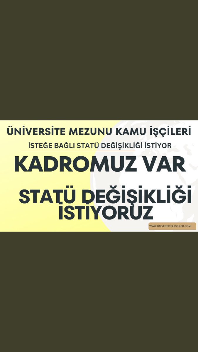 SeçimÖncesi StatüDeğişikliği 
2015 TİS 36-1 uygulansın söz yerini bulsun.
<a href="/RTErdogan/">Recep Tayyip Erdoğan</a> <a href="/dbdevletbahceli/">Devlet Bahçeli</a> <a href="/MustafaSentop/">Mustafa Şentop</a> <a href="/NumanKurtulmus/">Numan Kurtulmuş</a> <a href="/mustafaelitas/">Mustafa Elitaş</a> <a href="/hasandogan/">Hasan Doğan</a> <a href="/fahrettinaltun/">Fahrettin Altun</a>  <a href="/Mustafa_Destici/">Mustafa Destici</a> <a href="/vedatbilgn/">Vedat Bilgin</a>  <a href="/NureddinNebati/">Dr.Nureddin NEBATİ🇹🇷</a> <a href="/HMBakanligi/">T.C. Hazine ve Maliye Bakanlığı</a> <a href="/iletisim/">T.C. İletişim Başkanlığı</a> <a href="/akbasogluemin/">Av. M.Emin AKBAŞOĞLU 🇹🇷</a> <a href="/Akparti/">AK Parti</a> <a href="/MHP_Bilgi/">MHP</a>