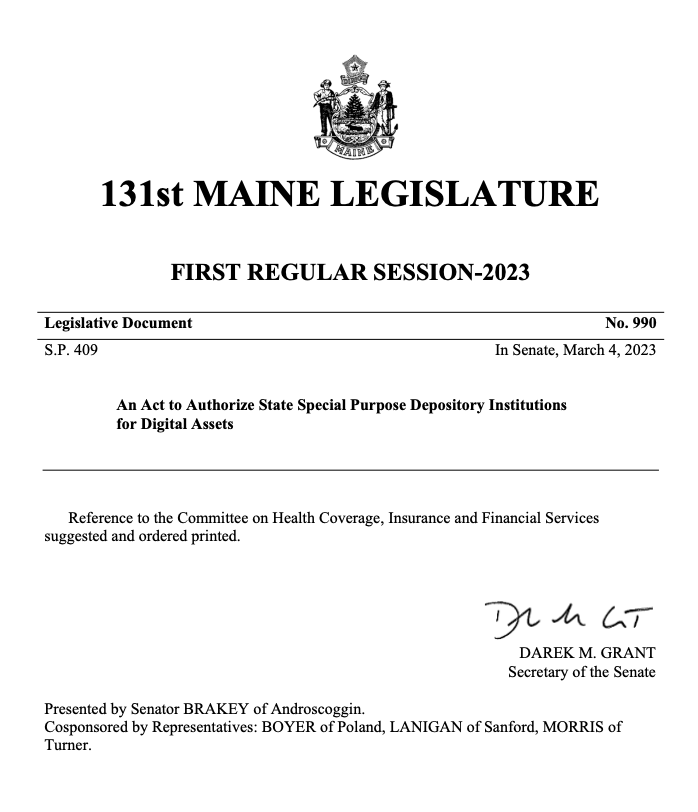 On Tuesday, April 4 at 10:15 AM, I will present L.D. 990 to the Maine Financial Services Committee.

Open to the public — this will be the first ever public hearing on cryptocurrency in the Maine Legislature.

You can register to testify on Zoom here: mainelegislature.org/testimony/