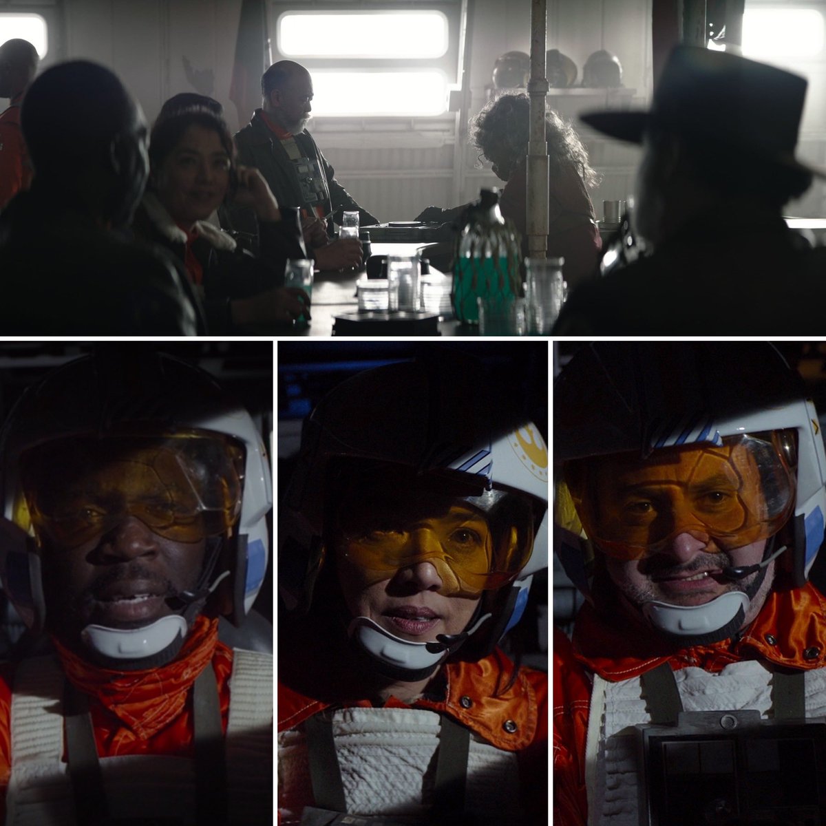 TheSWU's tweet photo. DID YOU NOTICE? 👀

In Chapter 21 of #TheMandalorian, Deborah Chow, Rick Famuyiwa and Dave Filoni reprise their roles as X-Wing pilots Sash Ketter, Jib Dodger and Trapper Wolf, respectively, in the Adelphi Base scene. https://t.co/vU4daZm2zN