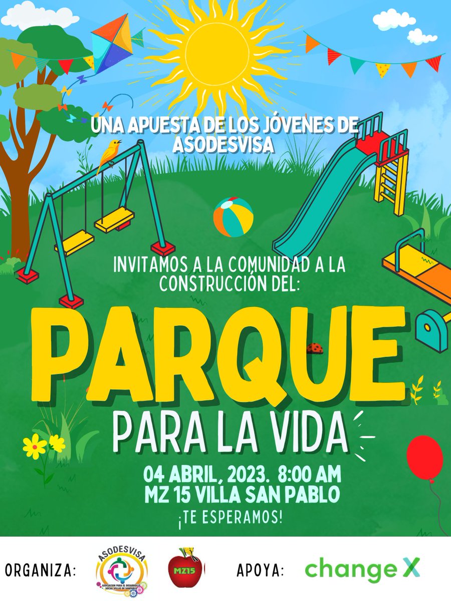 asodesvisa's tweet photo. Los invitamos aque Nos sumemos, a la construcción del parque Para la Vida en la Manzana 15, Un espacio Para la recreación de l@s Niñ@s. https://t.co/VkyIEv5Sh3