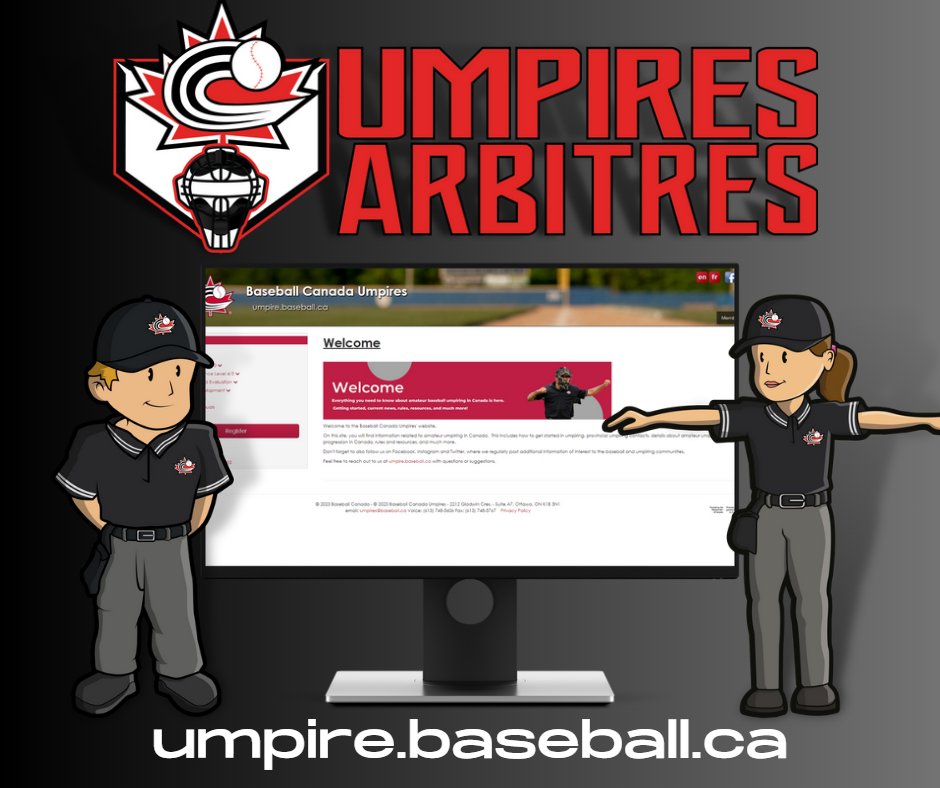 The Level 4/5 exam is available on the umpire.baseball.ca website. Eligible national level umpires have until June 15th to complete it.

L'examen de niveau 4/5 est disponible au umpire.baseball.ca. Les arbitres nationaux éligibles ont jusqu'au 15 juin pour le compléter.