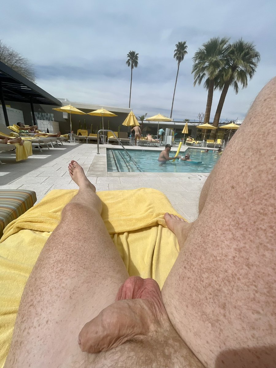 nakedcanuck's tweet photo. Long weekend #naked pool time in Palm Springs https://t.co/G80OxKxCaj