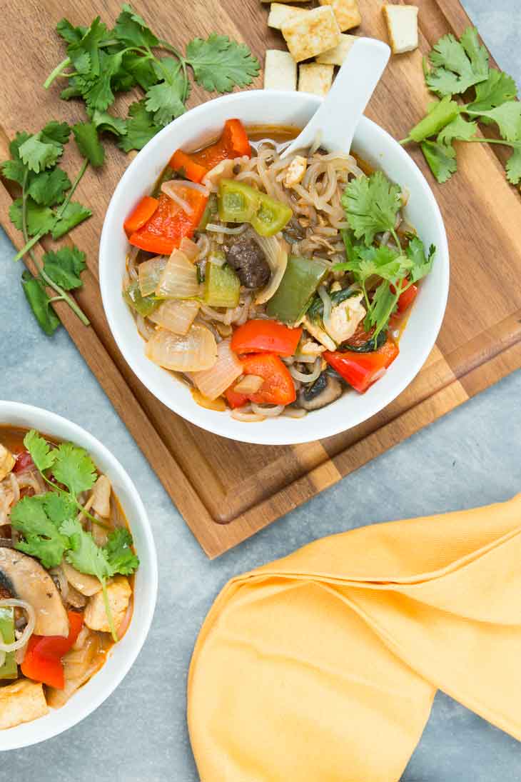 Looking for an easy and quick meal for all those busy days? This flavorful Thai Vegan Noodle Soup is packed with vegetables and pan-fried tofu! #ad >>> vegetariangastronomy.com/thai-vegan-noo…