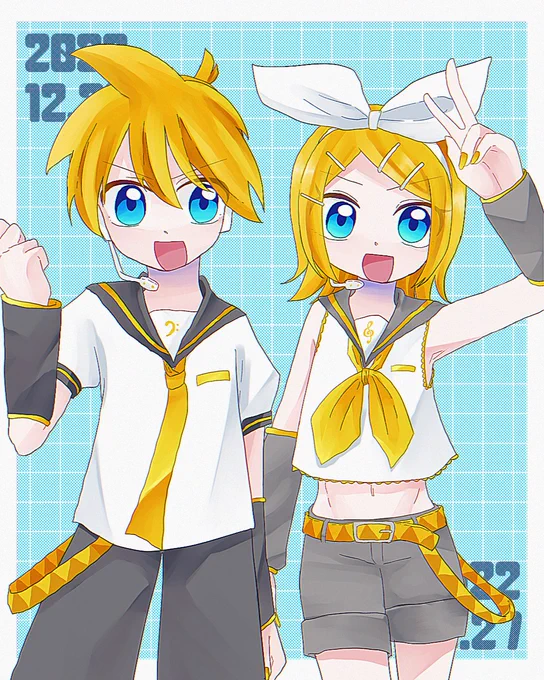 るにさんのリンレン!元気いっぱいな表情でポーズする姿がステキホー!(`・ω・')b【】 #piapro #鏡音リン #鏡音レン 