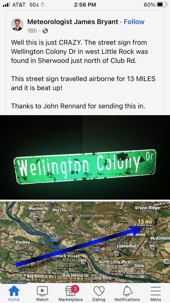 DecoDiva's tweet image. My sis lives in the landing spot city 👀 #LittleRockTornado #streetsign #twister #airborne