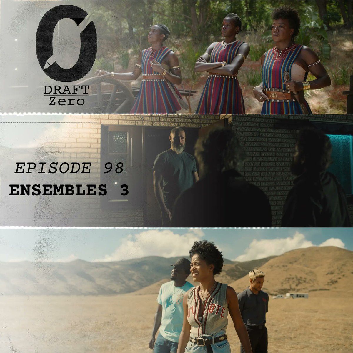 draft_zero's tweet image. #DraftZero Ep98 is out now! We continue our investigation into ensemble storytelling by deep diving into #TheWomanKing, #RidersOfJustice and #Nope. We look at how their unconventional uses of ensembles impact character &amp;amp; theme. buff.ly/3Gaga4K #scriptchat #screenwriting