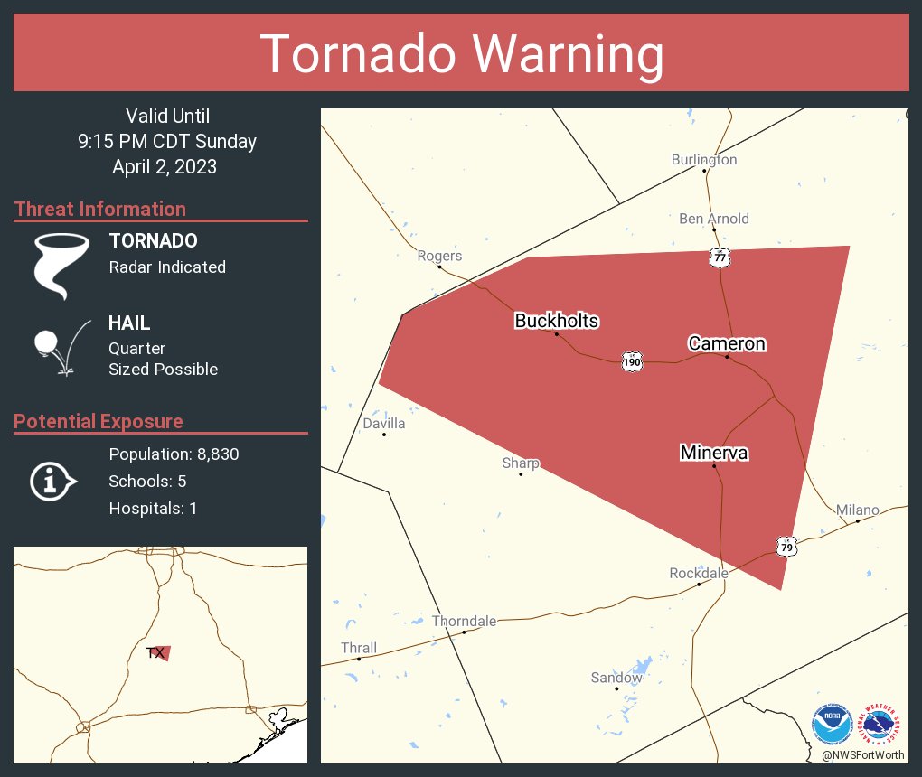 NWS Fort Worth on Twitter "Tornado Warning including Cameron TX