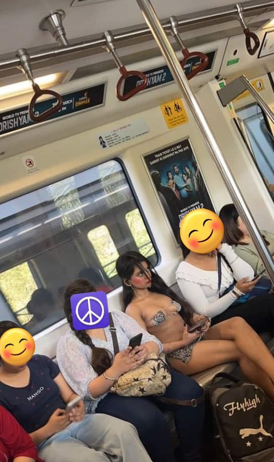 RadharamnDas's tweet photo. This foolish liberal girl is comparing HH Acharya Vidyasagar ji, a pious Digambar Jain guru with a morally bankrupt girl who is seen riding Delhi metro in revealing clothes.

While his renouncement of the clothes is for the renouncement of worldly pleasures, hers is diagonally opposite. Stop comparing morally corrupt people with spiritualists. And its shocking that @OfficialDMRC @DCP_DelhiMetro has yet not taken action against this girl, who is regularly riding Delhi Metro in such revealing clothes. What's about the rights of parents who don't want their children's to see such a mad girl???