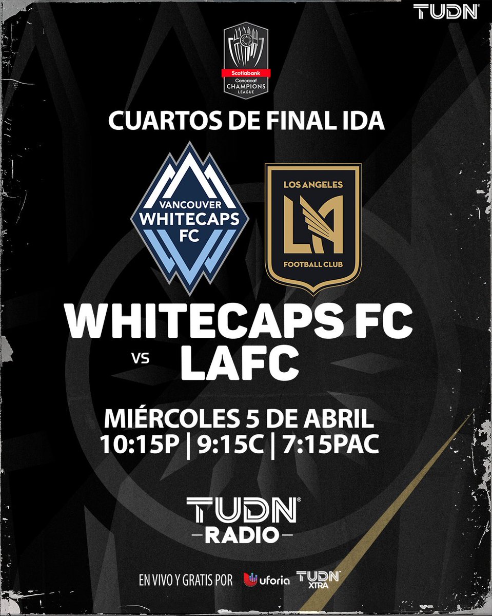 TudnRadio's tweet photo. ¡Continúa #TuConcacaf🏆 a través de @TudnRadio 📻 #SCCL23 👀
💙 @WhitecapsFC 🆚 @LAFC 🖤
📅Miércoles 5 de abril
⏰10:15pm ET🇺🇸/ 8:15pm C🇲🇽
🎙️ https://t.co/payimWfmPY
🖥️https://t.co/bWAe1rcacu
#VamosVancouver| #LAFC | #Concachampions https://t.co/wvMgkVa0iO