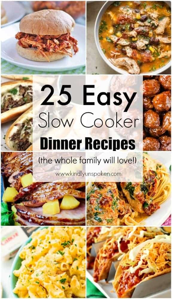 25 Easy Slow Cooker Dinner Recipes *** These 25 Slow Cooker Dinner Recipes are easy and delicious! From soups, chili, chicken, sandwiches, and more, you'll love these meals made in the crockpot. foodie.cm/slowcooker/?sr…