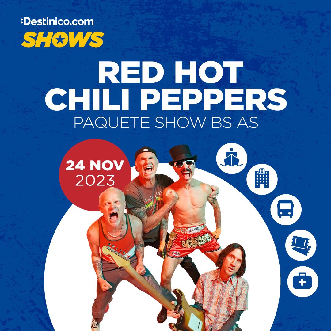 RED HOT CHILI PEPPERS EN BS AS🔥
Destinico Uruguay te lleva a vivir el mega show de Red Hot Chili Peppers en el Estadio Monumental de River con todo resuelto.

EVENTO RÉCORD ¡CUPOS MUY LIMITADOS!

👉 Contactanos ahora y asegurá tu lugar antes de que se agoten