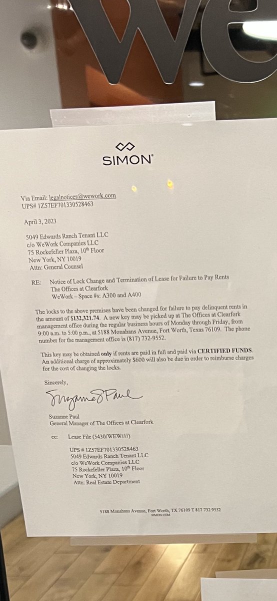 Simon locks out WeWork due to claims of unpaid back rent. Thousands of workers cannot access their personable effects and watch as their small business’s come to an abrupt stop. #fortworth #Simon #wework