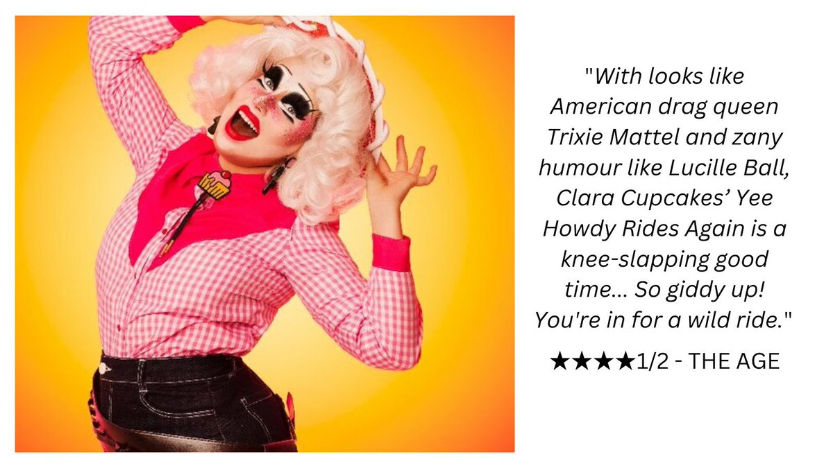 Laura Davis (@lauradaviscomic) on Twitter photo Also pop your peepers on this brilliant ★★★★1/2 for <a href="/claracupcakes/">Clara Cupcakes</a>. I got to see this show last year at <a href="/micomfestival/">Melbourne International Comedy Festival</a> and it was just staggeringly fun. Imagine how good it must be a whole year later.
Oh look, a ticket link!
comedyfestival.com.au/2023/shows/yee… Also pop your peepers on this brilliant ★★★★1/2 for <a href="/claracupcakes/">Clara Cupcakes</a>. I got to see this show last year at <a href="/micomfestival/">Melbourne International Comedy Festival</a> and it was just staggeringly fun. Imagine how good it must be a whole year later.
Oh look, a ticket link!
comedyfestival.com.au/2023/shows/yee…