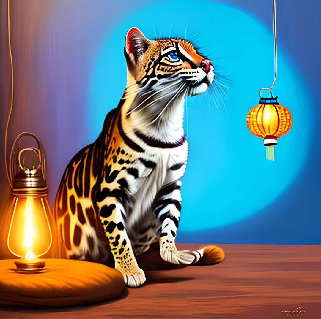 mrpoizonous's tweet image. Freeze Frame #transmutationart #oselot #cats #felines  #lanterns #text2art  #aiartwork #aiartist #mrpoizonous #bluewillow #pictures #aiartcommunity #mural #digitalpainting #digitalart