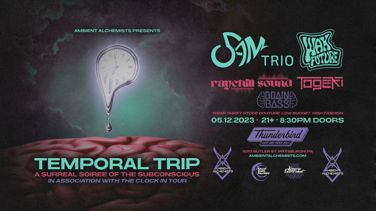 arcanecity412's tweet image. Friday May 12th 2023 | Temporal Trip ft 5AM Trio &amp;amp; Wax Future Club Night at Thunderbird at 8PM $20 #AmbientAlchemists #ThunderbirdMH #Bass #Electronic #Funk #pittsburgh arcane.city/events/4014 facebook.com/events/7304622…