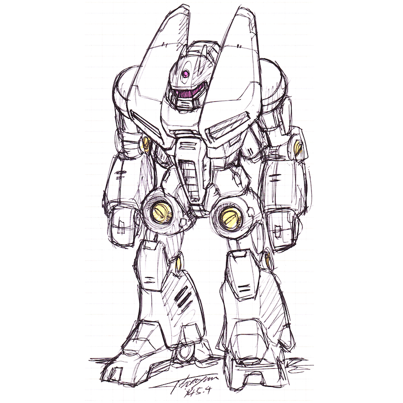 TDF_design's tweet image. 【Imit-Transformable Battle Robot】
Parts structure might let us imagine the transformation process.

【変形するっぽいバトルロボ】 
パーツ構成が変形を想像させることもあります。

Robot Rough Design 241
#ROBOT #RobotDesign