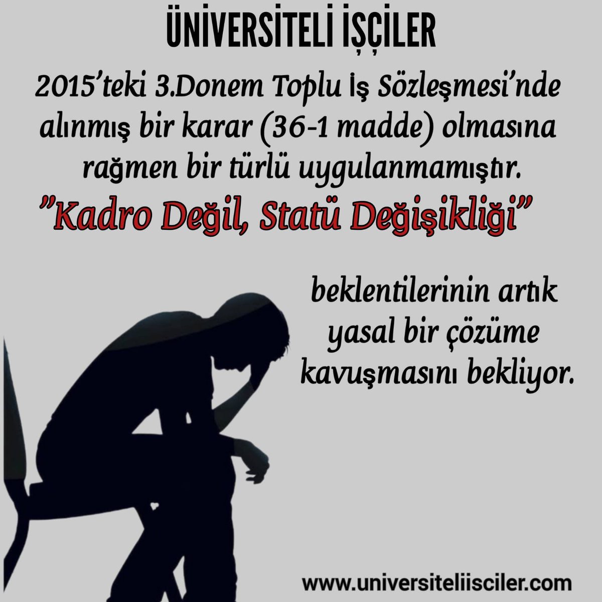 SeçimÖncesi StatüDeğişikliği 
2015 TİS 36-1 uygulansın söz yerini bulsun.
<a href="/RTErdogan/">Recep Tayyip Erdoğan</a> <a href="/dbdevletbahceli/">Devlet Bahçeli</a> <a href="/MustafaSentop/">Mustafa Şentop</a> <a href="/NumanKurtulmus/">Numan Kurtulmuş</a> <a href="/mustafaelitas/">Mustafa Elitaş</a> <a href="/hasandogan/">Hasan Doğan</a> <a href="/fahrettinaltun/">Fahrettin Altun</a>  <a href="/Mustafa_Destici/">Mustafa Destici</a> <a href="/vedatbilgn/">Vedat Bilgin</a>  <a href="/NureddinNebati/">Dr.Nureddin NEBATİ🇹🇷</a> <a href="/HMBakanligi/">T.C. Hazine ve Maliye Bakanlığı</a> <a href="/iletisim/">T.C. İletişim Başkanlığı</a> <a href="/akbasogluemin/">Av. M.Emin AKBAŞOĞLU 🇹🇷</a> <a href="/Akparti/">AK Parti</a> <a href="/MHP_Bilgi/">MHP</a>