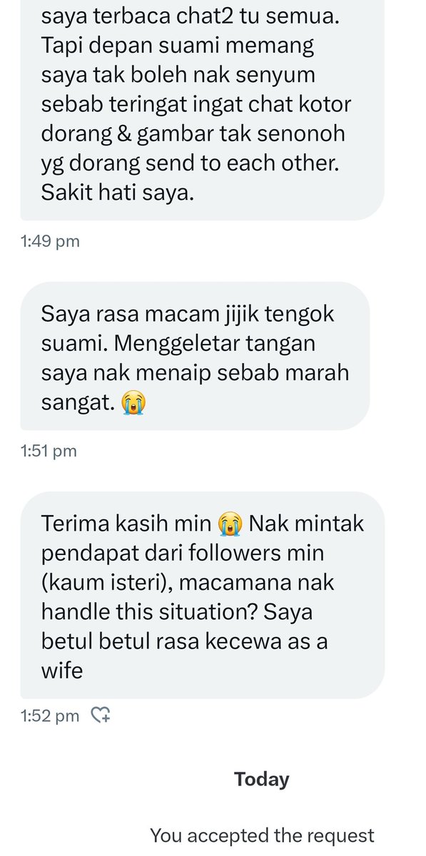 ConfessTweetMY's tweet photo. Isteri dapat tahu sisi gelap suami SEBELUM mereka berkahwin.

Sekarang bila dah tahu, tengok suami pun rasa jijik. https://t.co/934xrOLNd7
