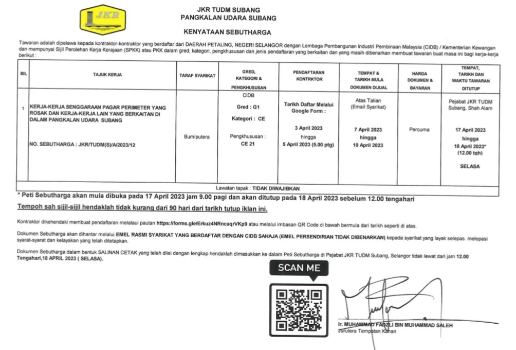 NOTIS MAKLUMAN 2023 📣
KENYATAAN SEBUTHARGA (AWAM) :

📌JKR/TUDM(S)/A/2023/09
📌JKR/TUDM(S)/A/2023/10
📌JKR/TUDM(S)/A/2023/11
📌JKR/TUDM(S)/A/2023/12
<a href="/csfbjkr/">CSFB JKR</a> <a href="/UTSSelangorJKR/">JKR UNIT TENTERA SELANGOR</a>
<a href="/Ir_faDZli/">faDZli</a>