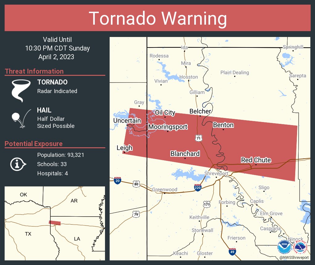 NWS Tornado on Twitter "Tornado Warning including Red Chute LA